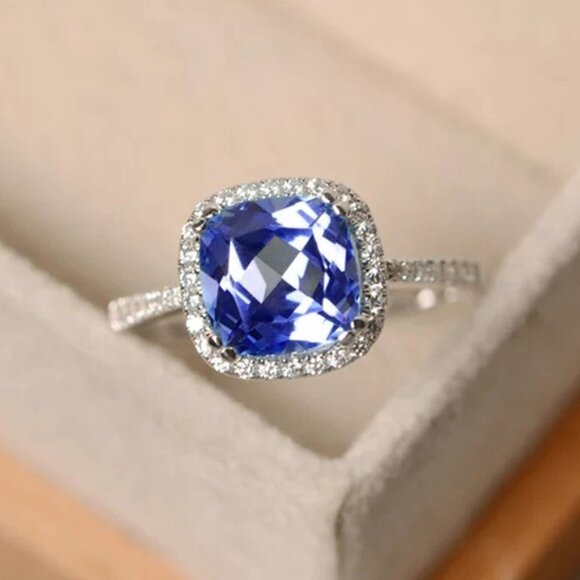 🔥 Classic Square Royal Blue Gemstone Zircon Thin Rings for Women, EVGG1220 - Picture 1 of 6
